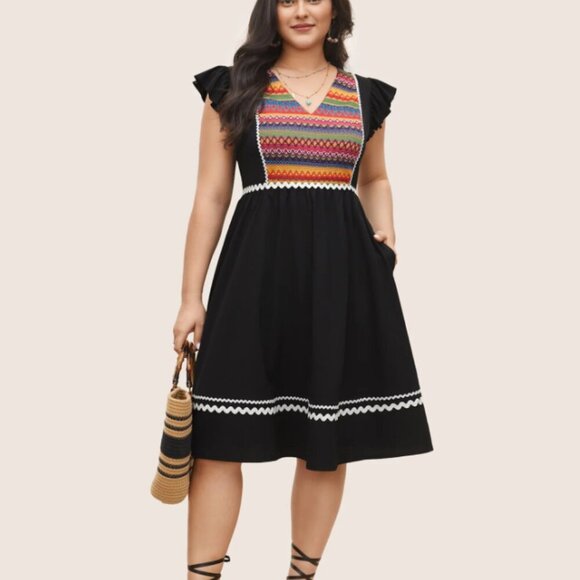 BloomChic Color Embroidered Patchwork Flounce Sleeve Dress XL us14-16 - Picture 1 of 6